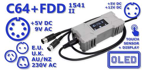 RetroPower PSU C64 FDD Dual OLED Digital International