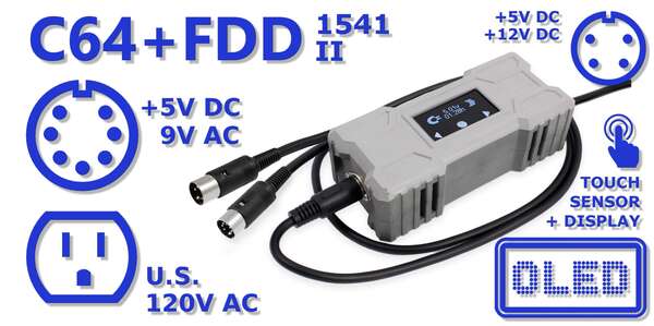 RetroPower PSU C64 FDD Dual OLED Digital US